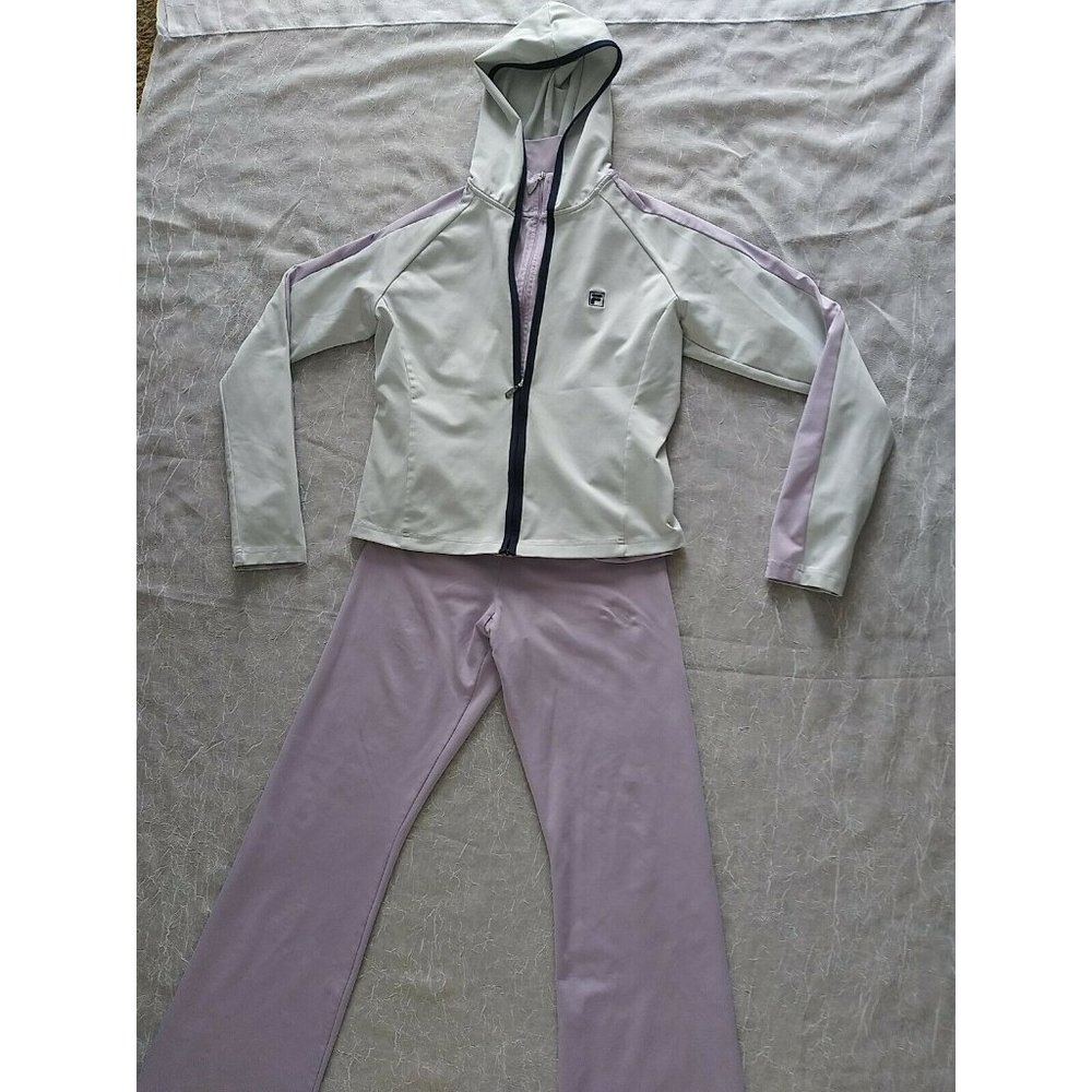 Women's Vintage Fila 3 Piece Warm Up Suit Light Purple Gray Full Zip